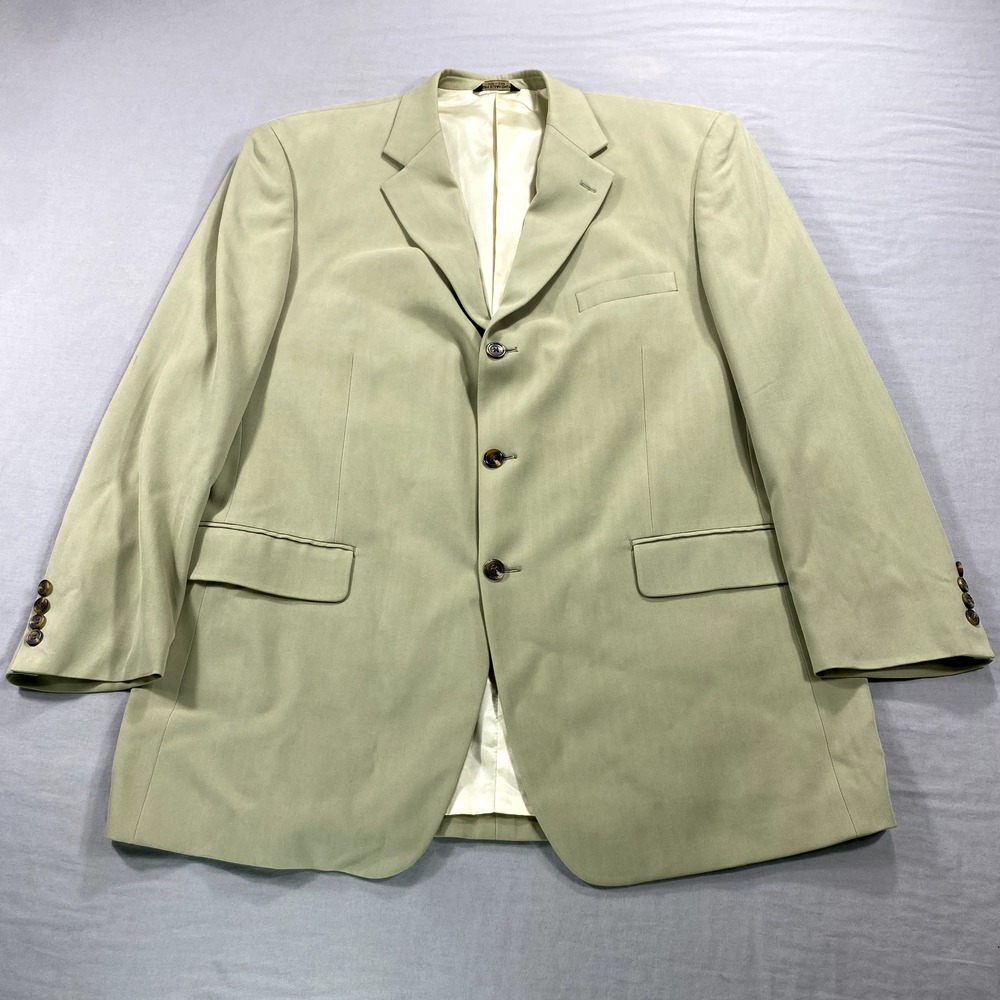 VINTAGE Coconut Grove Blazer Mens 46L Beige Silk 3-Button Sport Coat Jacket